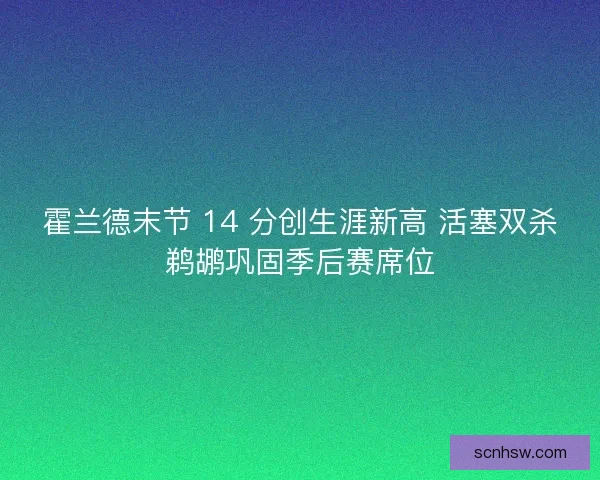霍兰德末节 14 分创生涯新高 活塞双杀鹈鹕巩固季后赛席位
